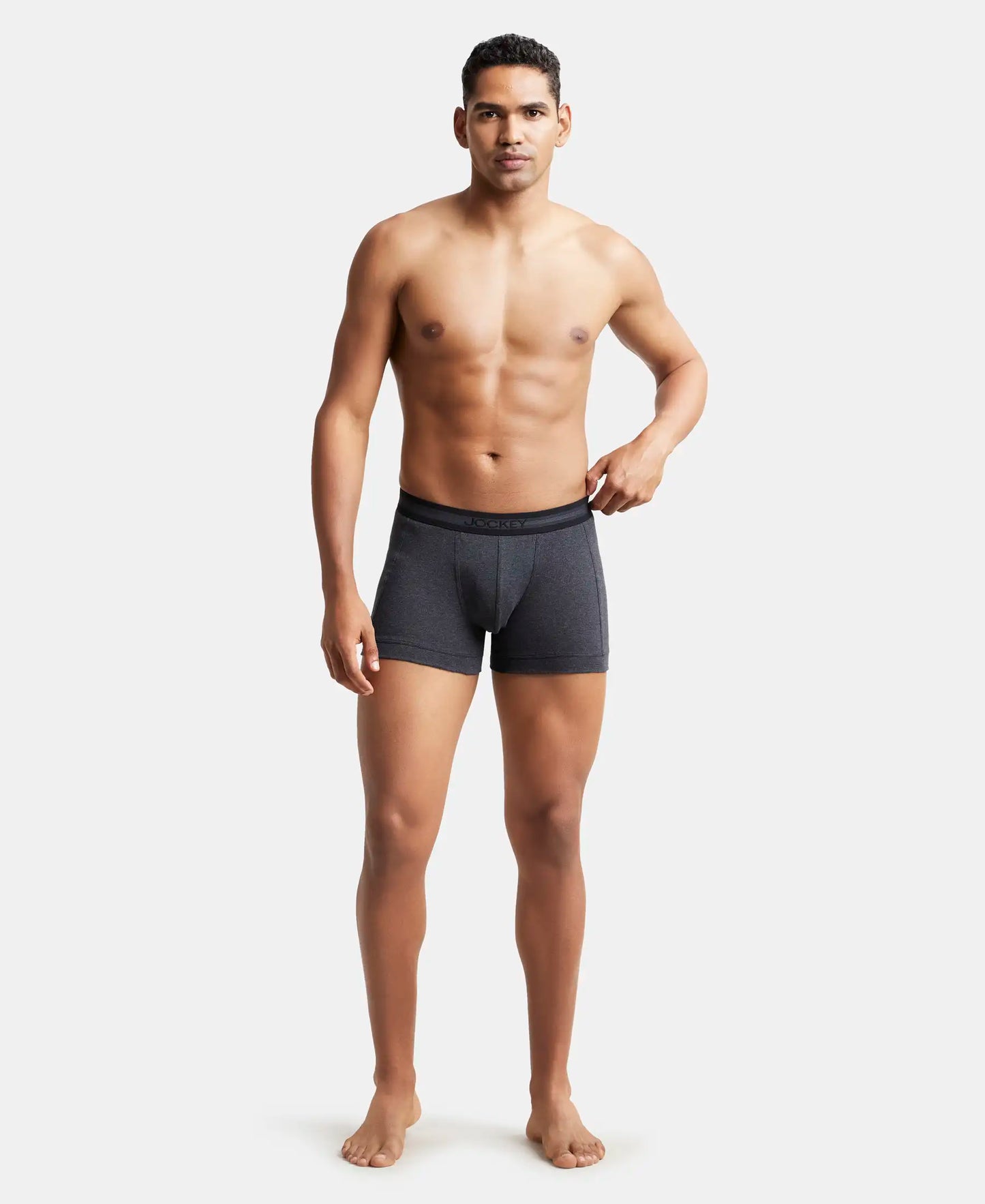 Super Combed Cotton Rib Solid Trunk with StayFresh Treatment - Black Melange-5