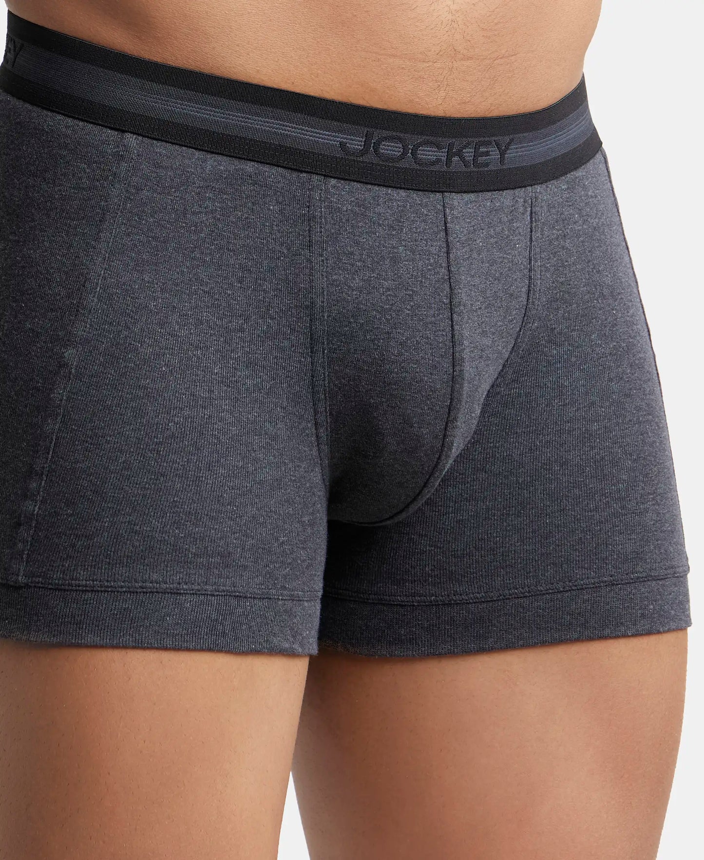 Super Combed Cotton Rib Solid Trunk with StayFresh Treatment - Black Melange (Pack of 2)