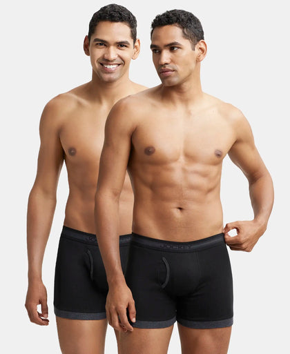 Super Combed Cotton Rib Solid Boxer Brief with StayFresh Treatment - Black & Black Melange-1
