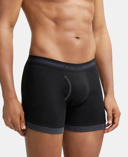 Super Combed Cotton Rib Solid Boxer Brief with StayFresh Treatment - Black & Black Melange-3