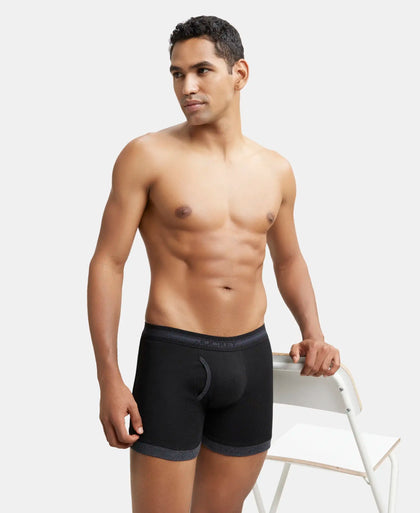 Super Combed Cotton Rib Solid Boxer Brief with StayFresh Treatment - Black & Black Melange-6