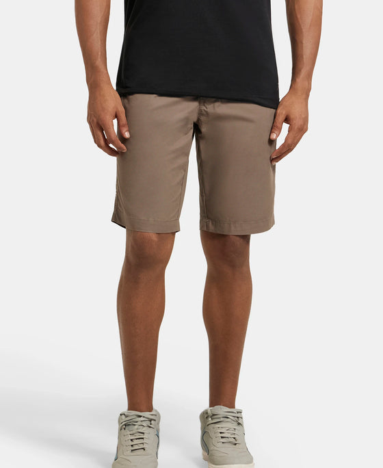 Super Combed Mercerised Cotton Woven Straight Fit Shorts with Side Pockets - Dark Khaki-5