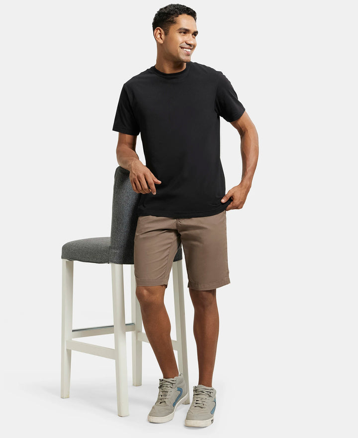 Super Combed Mercerised Cotton Woven Straight Fit Shorts with Side Pockets - Dark Khaki-6