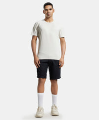 Super Combed Mercerised Cotton Woven Printed Straight Fit Shorts with Side Pockets - Black-4
