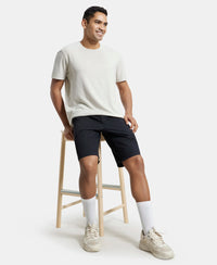 Super Combed Mercerised Cotton Woven Printed Straight Fit Shorts with Side Pockets - Black-6