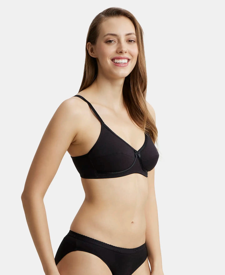 Wirefree Non Padded Super Combed Cotton Elastane Medium Coverage Cross Over Everyday Bra - Black-2