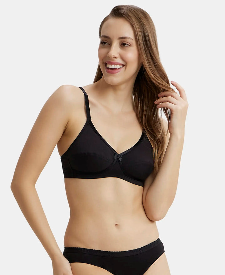 Wirefree Non Padded Super Combed Cotton Elastane Medium Coverage Cross Over Everyday Bra - Black-5