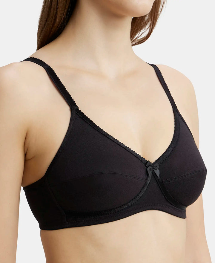 Wirefree Non Padded Super Combed Cotton Elastane Medium Coverage Cross Over Everyday Bra - Black-6