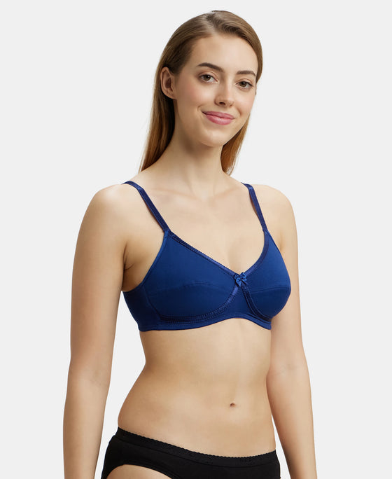 Wirefree Non Padded Super Combed Cotton Elastane Medium Coverage Cross Over Everyday Bra - Blue Depth-2