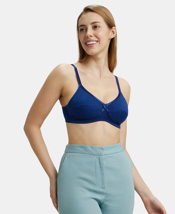 Wirefree Non Padded Super Combed Cotton Elastane Medium Coverage Cross Over Everyday Bra - Blue Depth-5