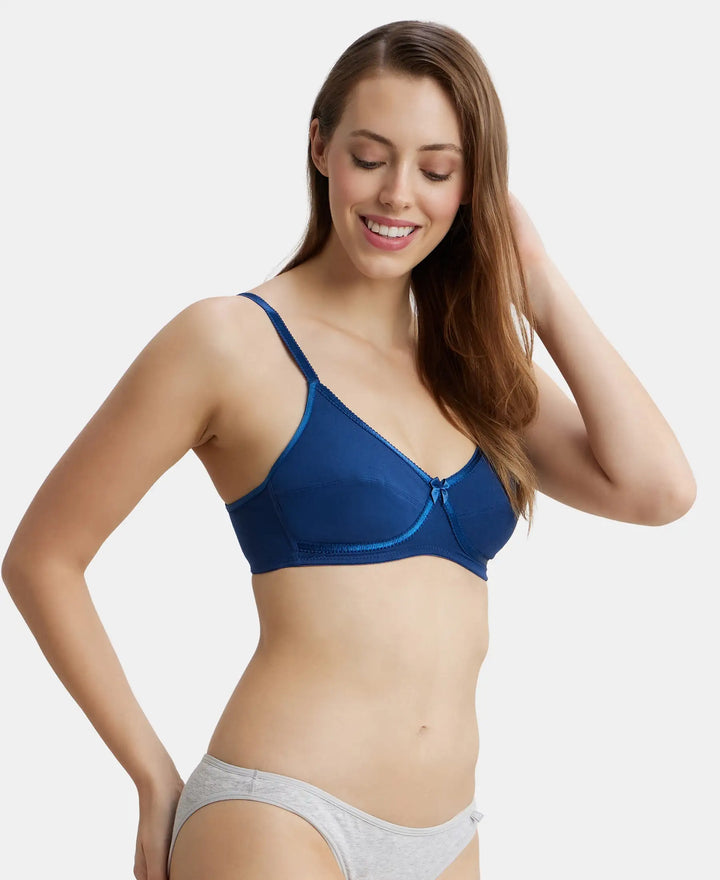 Wirefree Non Padded Super Combed Cotton Elastane Medium Coverage Cross Over Everyday Bra - Estate Blue-2