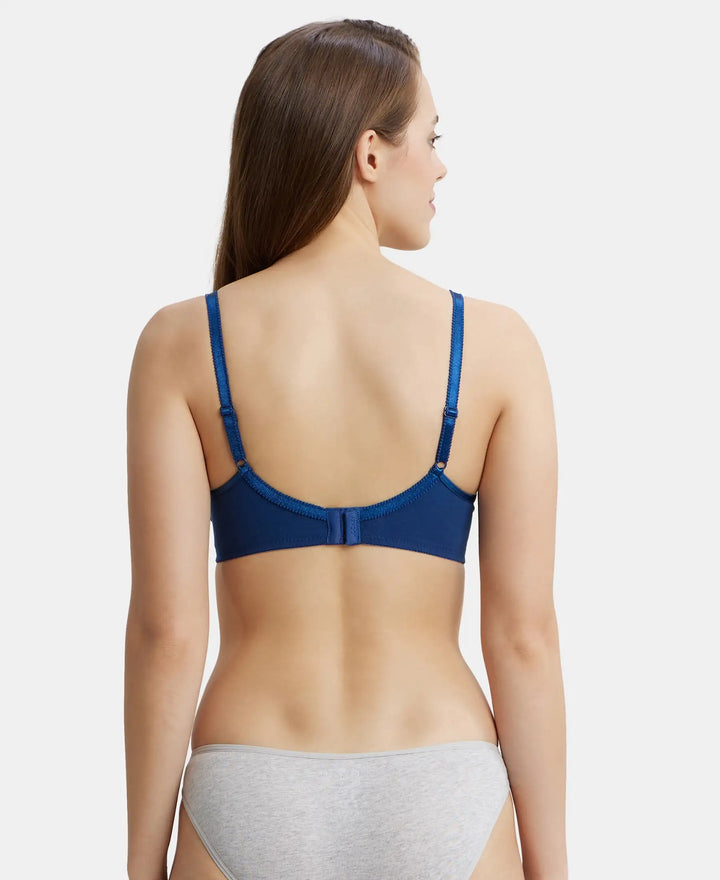 Wirefree Non Padded Super Combed Cotton Elastane Medium Coverage Cross Over Everyday Bra - Estate Blue-3