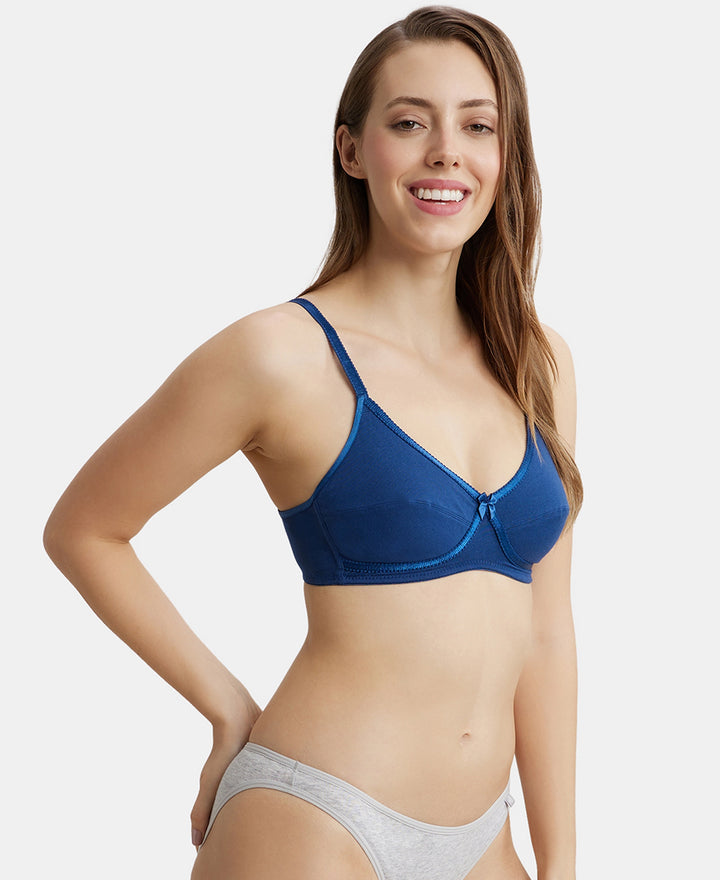 Wirefree Non Padded Super Combed Cotton Elastane Medium Coverage Cross Over Everyday Bra - Estate Blue-5