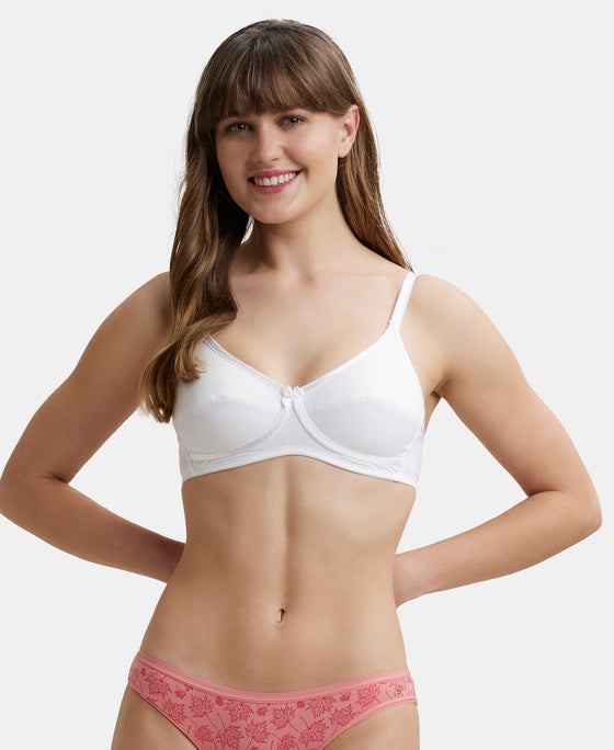 Wirefree Non Padded Super Combed Cotton Elastane Medium Coverage Cross Over Everyday Bra - White-1