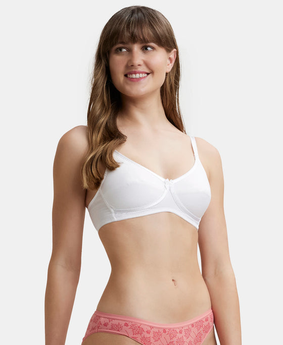 Wirefree Non Padded Super Combed Cotton Elastane Medium Coverage Cross Over Everyday Bra - White-2