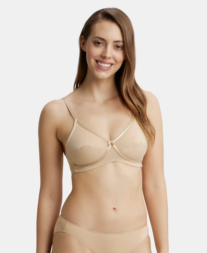 Wirefree Non Padded Super Combed Cotton Elastane Medium Coverage Cross Over Everyday Bra - Skin-1