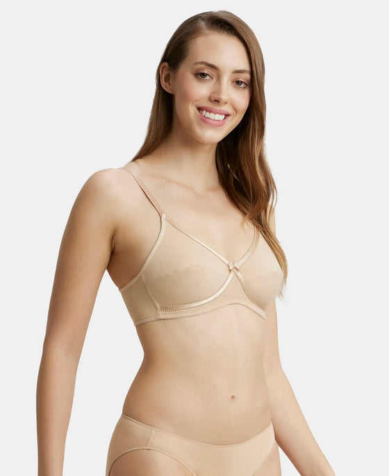 Wirefree Non Padded Super Combed Cotton Elastane Medium Coverage Cross Over Everyday Bra - Skin-2