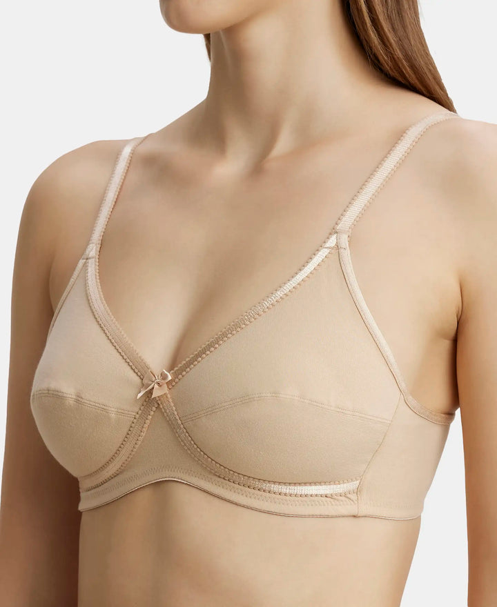 Wirefree Non Padded Super Combed Cotton Elastane Medium Coverage Cross Over Everyday Bra - Skin-7