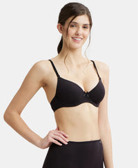Under-Wired Padded Super Combed Cotton Elastane Medium Coverage T-Shirt Bra with Detachable Straps - Black-2