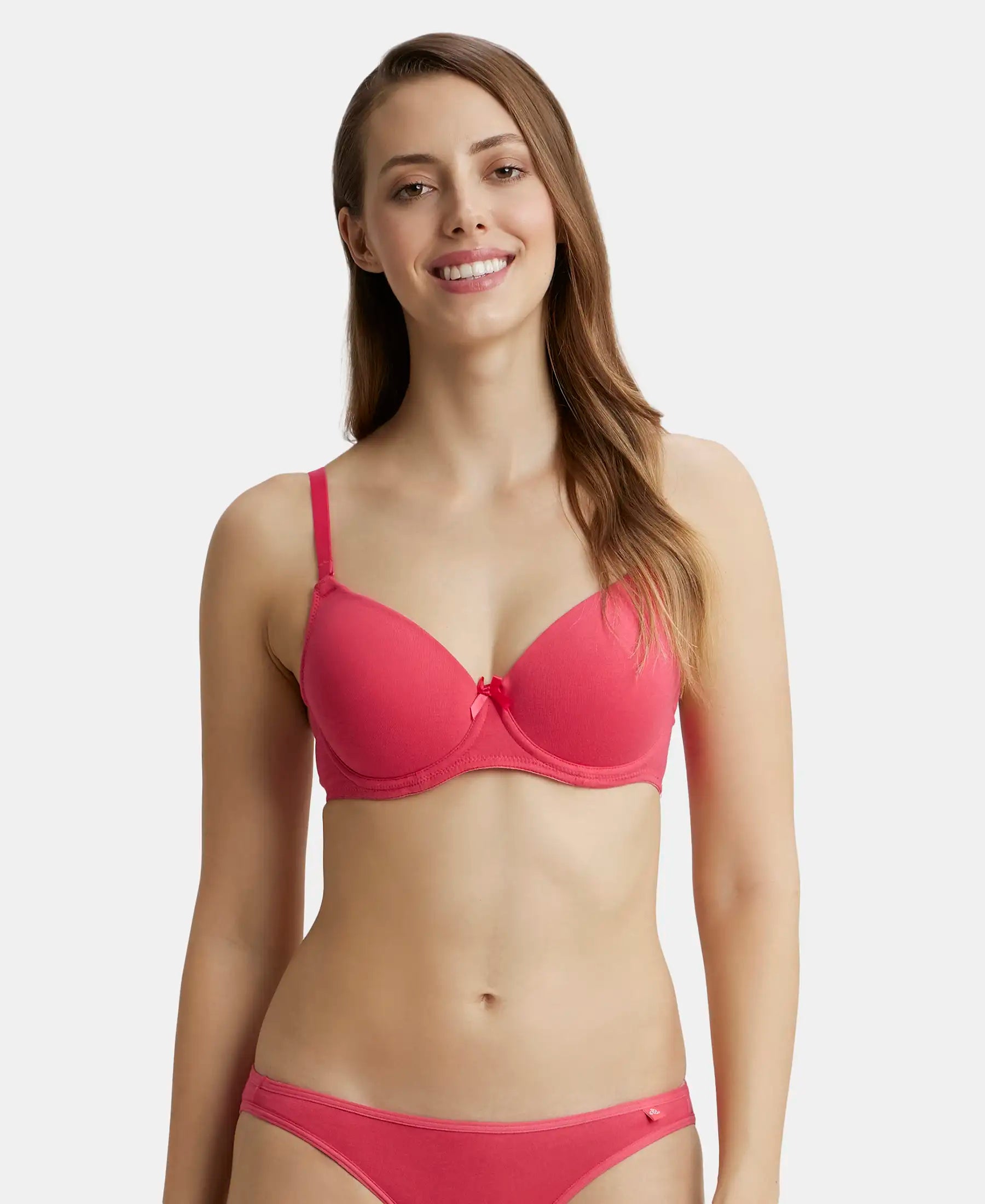 Buy Under-Wired Padded Super Combed Cotton Elastane Medium Coverage T-Shirt  Bra with Detachable Straps - Ruby 1245