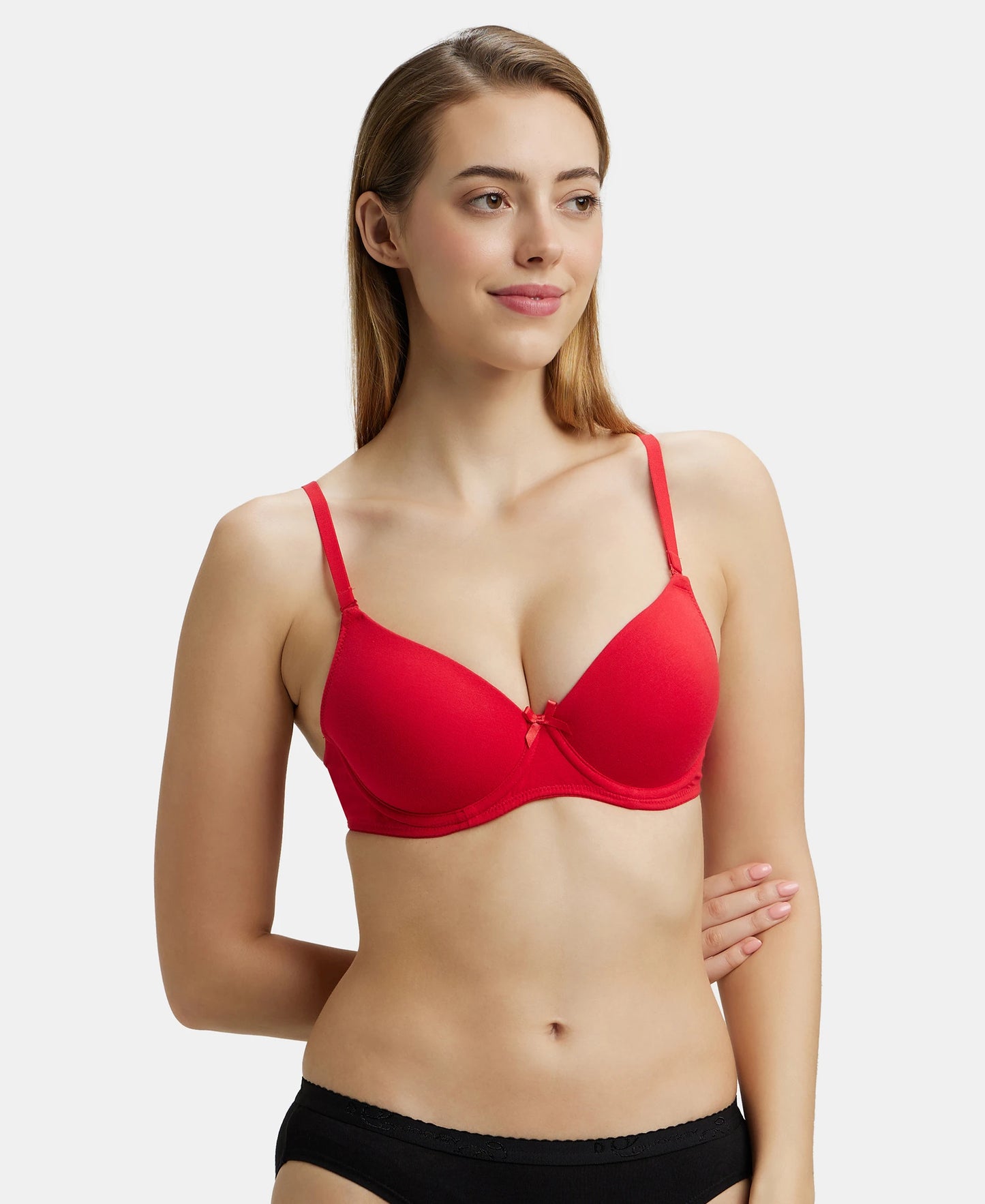 Under-Wired Padded Super Combed Cotton Elastane Medium Coverage T-Shirt Bra with Detachable Straps - Sangria Red-5