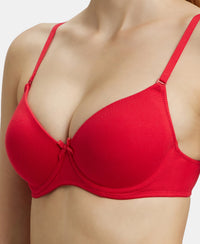 Under-Wired Padded Super Combed Cotton Elastane Medium Coverage T-Shirt Bra with Detachable Straps - Sangria Red-7
