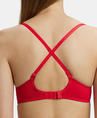 Under-Wired Padded Super Combed Cotton Elastane Medium Coverage T-Shirt Bra with Detachable Straps - Sangria Red-8