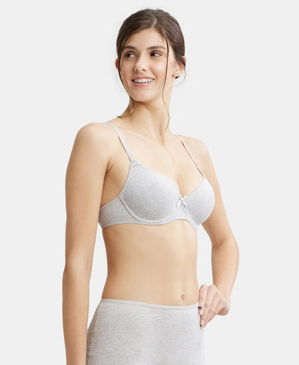 Under-Wired Padded Super Combed Cotton Elastane Medium Coverage T-Shirt Bra with Detachable Straps - Steel Grey Melange-2