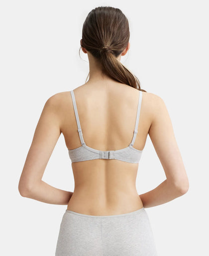 Under-Wired Padded Super Combed Cotton Elastane Medium Coverage T-Shirt Bra with Detachable Straps - Steel Grey Melange-3