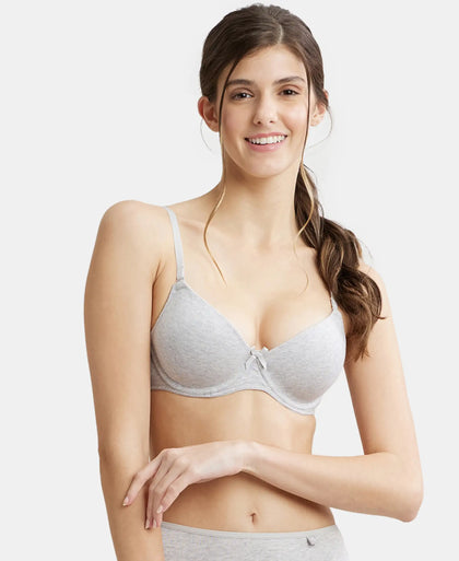 Under-Wired Padded Super Combed Cotton Elastane Medium Coverage T-Shirt Bra with Detachable Straps - Steel Grey Melange-5