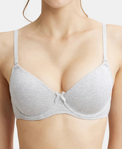Under-Wired Padded Super Combed Cotton Elastane Medium Coverage T-Shirt Bra with Detachable Straps - Steel Grey Melange-6