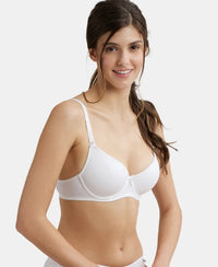 Under-Wired Padded Super Combed Cotton Elastane Medium Coverage T-Shirt Bra with Detachable Straps - White-5