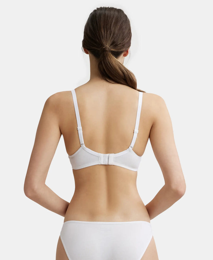 Under-Wired Padded Super Combed Cotton Elastane Medium Coverage T-Shirt Bra with Detachable Straps - White-3