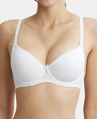 Under-Wired Padded Super Combed Cotton Elastane Medium Coverage T-Shirt Bra with Detachable Straps - White-7