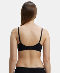 Wirefree Non Padded Super Combed Cotton Elastane Full Coverage Everyday Bra with Contoured Shaper Panel and Adjustable Straps - Black-3