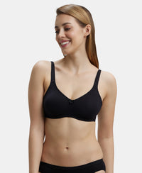 Wirefree Non Padded Super Combed Cotton Elastane Full Coverage Everyday Bra with Contoured Shaper Panel and Adjustable Straps - Black-5