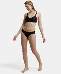 Wirefree Non Padded Super Combed Cotton Elastane Full Coverage Everyday Bra with Contoured Shaper Panel and Adjustable Straps - Black-6