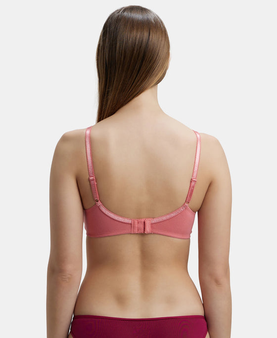 Wirefree Non Padded Super Combed Cotton Elastane Full Coverage Everyday Bra with Contoured Shaper Panel and Adjustable Straps - Blush Pink-3