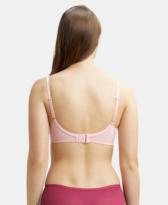 Wirefree Non Padded Super Combed Cotton Elastane Full Coverage Everyday Bra with Contoured Shaper Panel and Adjustable Straps - Candy Pink-3
