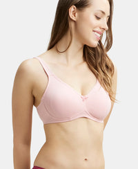 Wirefree Non Padded Super Combed Cotton Elastane Full Coverage Everyday Bra with Contoured Shaper Panel and Adjustable Straps - Candy Pink-5