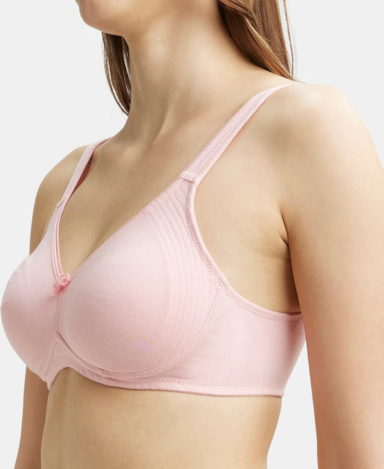 Wirefree Non Padded Super Combed Cotton Elastane Full Coverage Everyday Bra with Contoured Shaper Panel and Adjustable Straps - Candy Pink-7