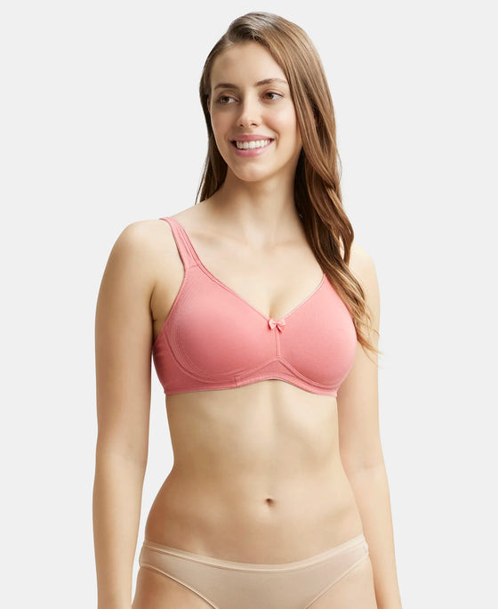 Wirefree Non Padded Super Combed Cotton Elastane Full Coverage Everyday Bra with Contoured Shaper Panel and Adjustable Straps - Rose Wine-1