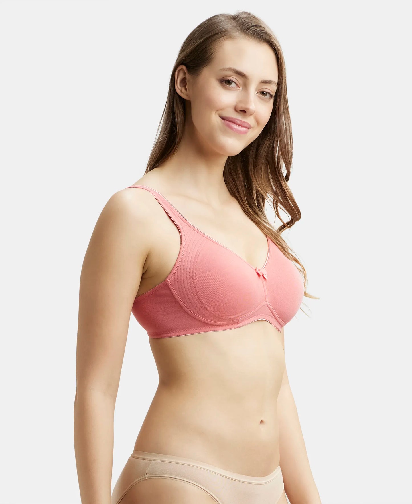 Wirefree Non Padded Super Combed Cotton Elastane Full Coverage Everyday Bra with Contoured Shaper Panel and Adjustable Straps - Rose Wine-2