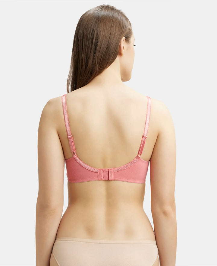 Wirefree Non Padded Super Combed Cotton Elastane Full Coverage Everyday Bra with Contoured Shaper Panel and Adjustable Straps - Rose Wine-3