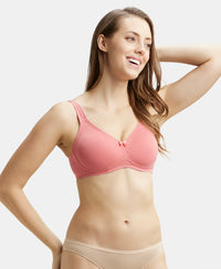 Wirefree Non Padded Super Combed Cotton Elastane Full Coverage Everyday Bra with Contoured Shaper Panel and Adjustable Straps - Rose Wine-5