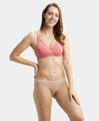Wirefree Non Padded Super Combed Cotton Elastane Full Coverage Everyday Bra with Contoured Shaper Panel and Adjustable Straps - Rose Wine-6