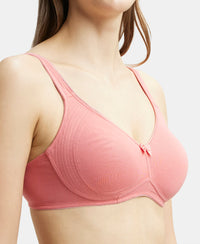 Wirefree Non Padded Super Combed Cotton Elastane Full Coverage Everyday Bra with Contoured Shaper Panel and Adjustable Straps - Rose Wine-7