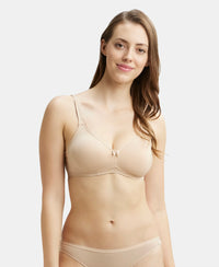 Wirefree Non Padded Super Combed Cotton Elastane Full Coverage Everyday Bra with Contoured Shaper Panel and Adjustable Straps - Skin-1