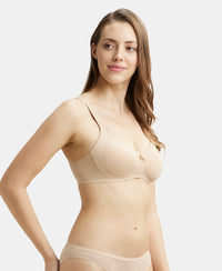 Wirefree Non Padded Super Combed Cotton Elastane Full Coverage Everyday Bra with Contoured Shaper Panel and Adjustable Straps - Skin-2