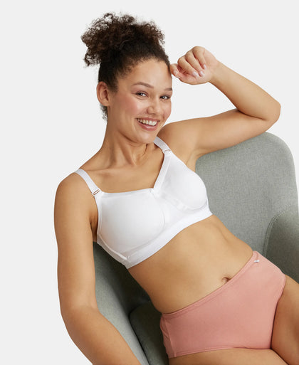 Wirefree Non Padded Super Combed Cotton Elastane Full Coverage Everyday Bra with Detachable Straps - White-6